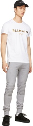 Balmain Grey Embossed Logo Lounge Pants