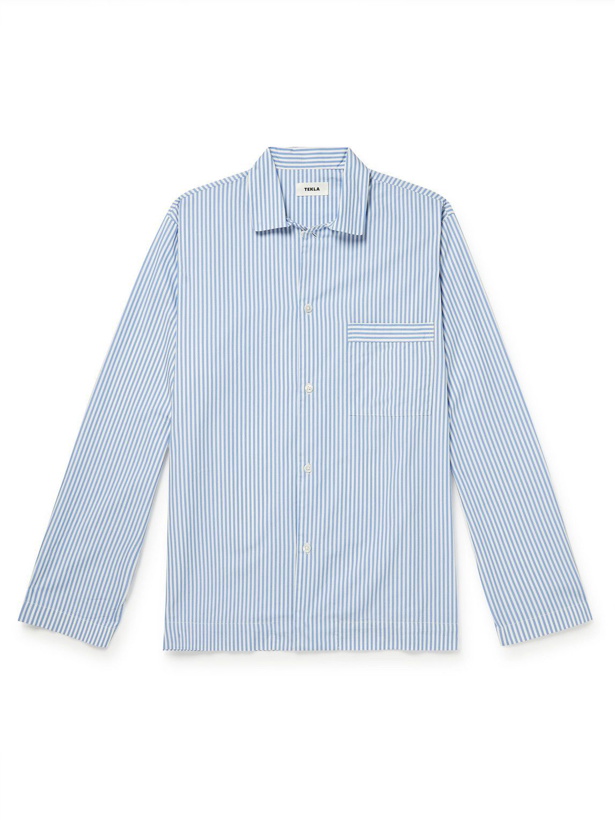 Photo: TEKLA - Striped Cotton-Poplin Pyjama Shirt - Blue