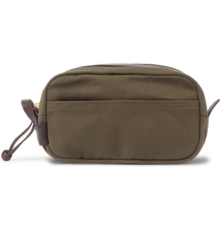 Photo: Filson - Leather-Trimmed Cotton-Canvas Wash Bag - Green
