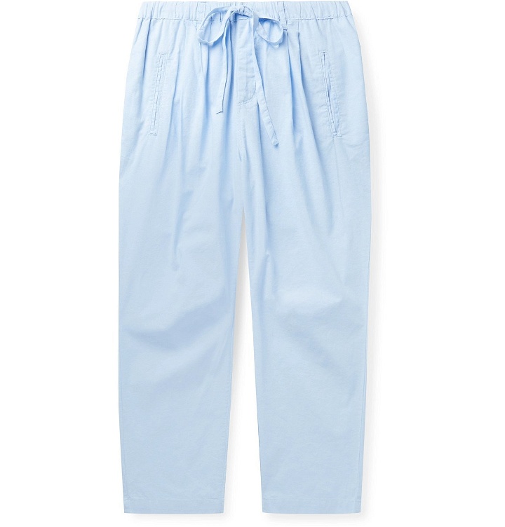 Photo: Massimo Alba - Cropped Pleated Cotton-Voile Drawstring Trousers - Blue