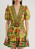 Farm Rio Fruit Garden Printed Cotton-poplin Mini Dress Yellow
