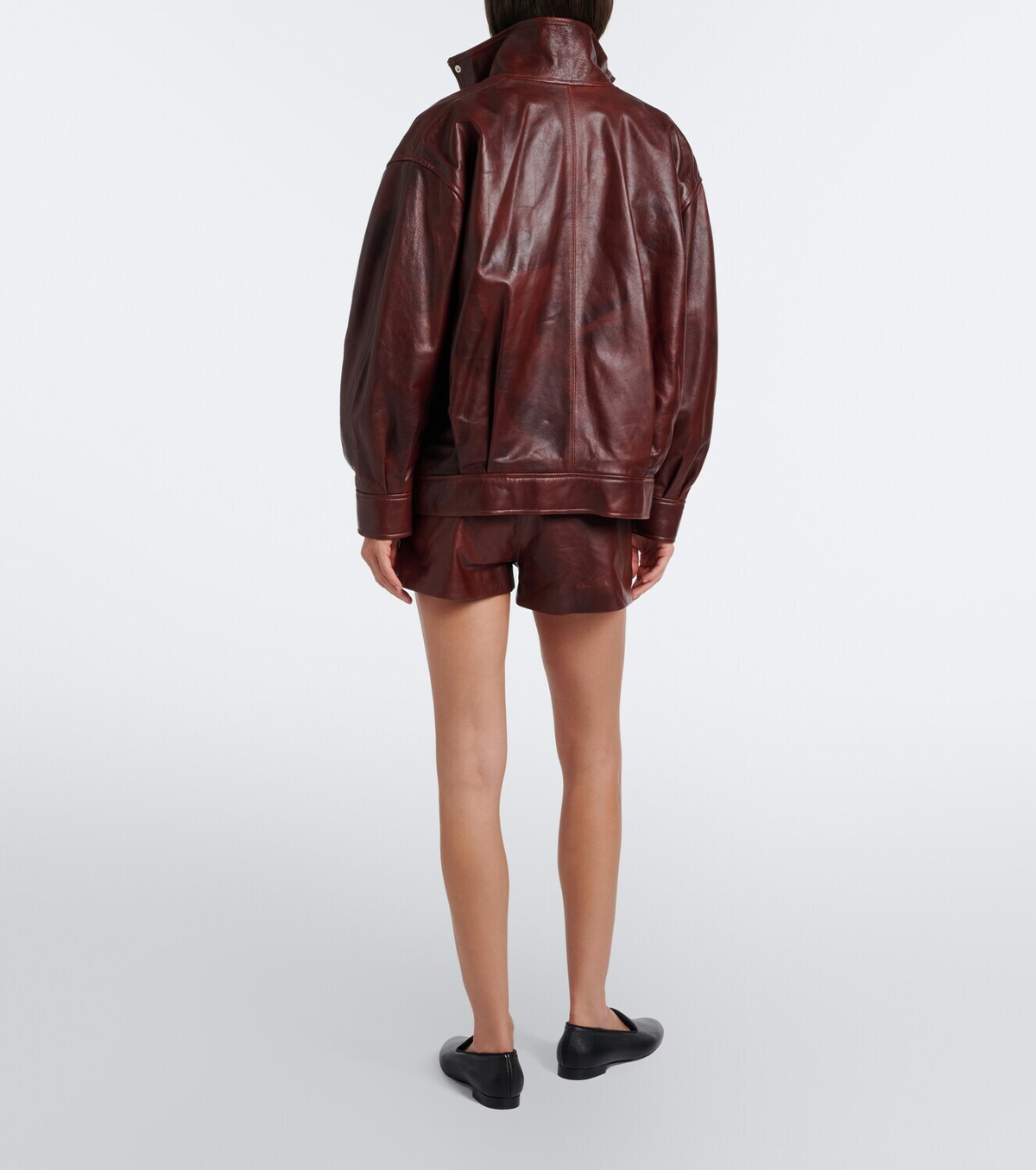 Arma High-rise leather shorts