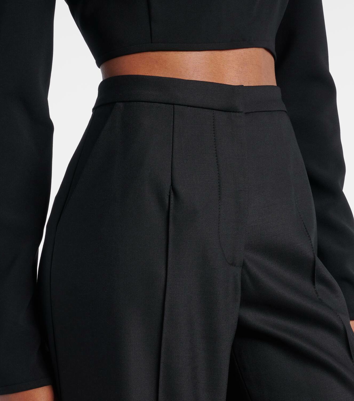 Costarellos Pleated wool-blend wide-leg pants