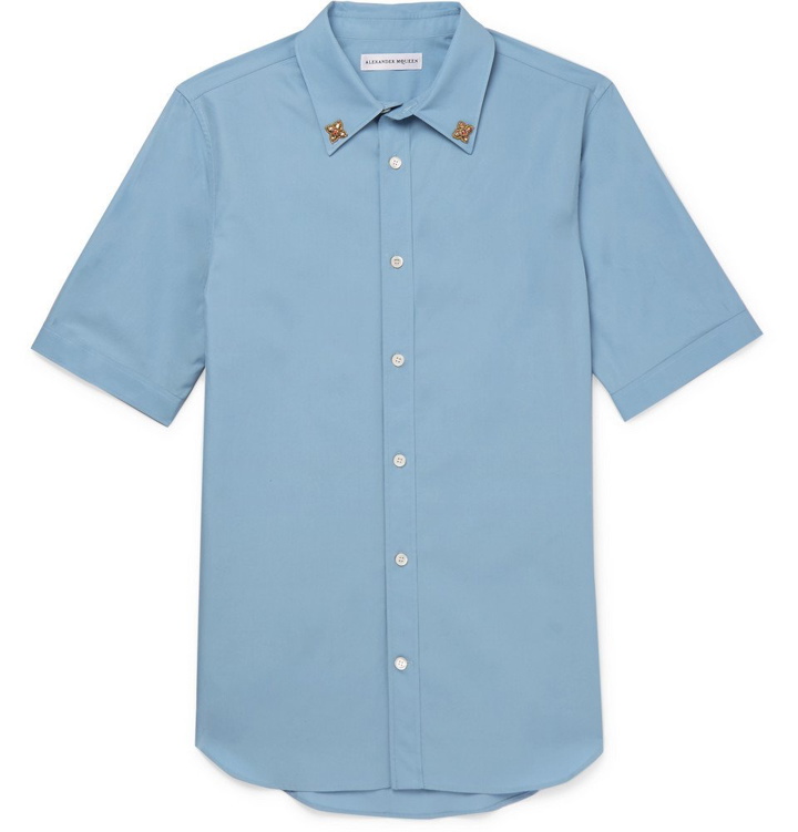 Photo: Alexander McQueen - Embellished Cotton-Poplin Shirt - Men - Light blue