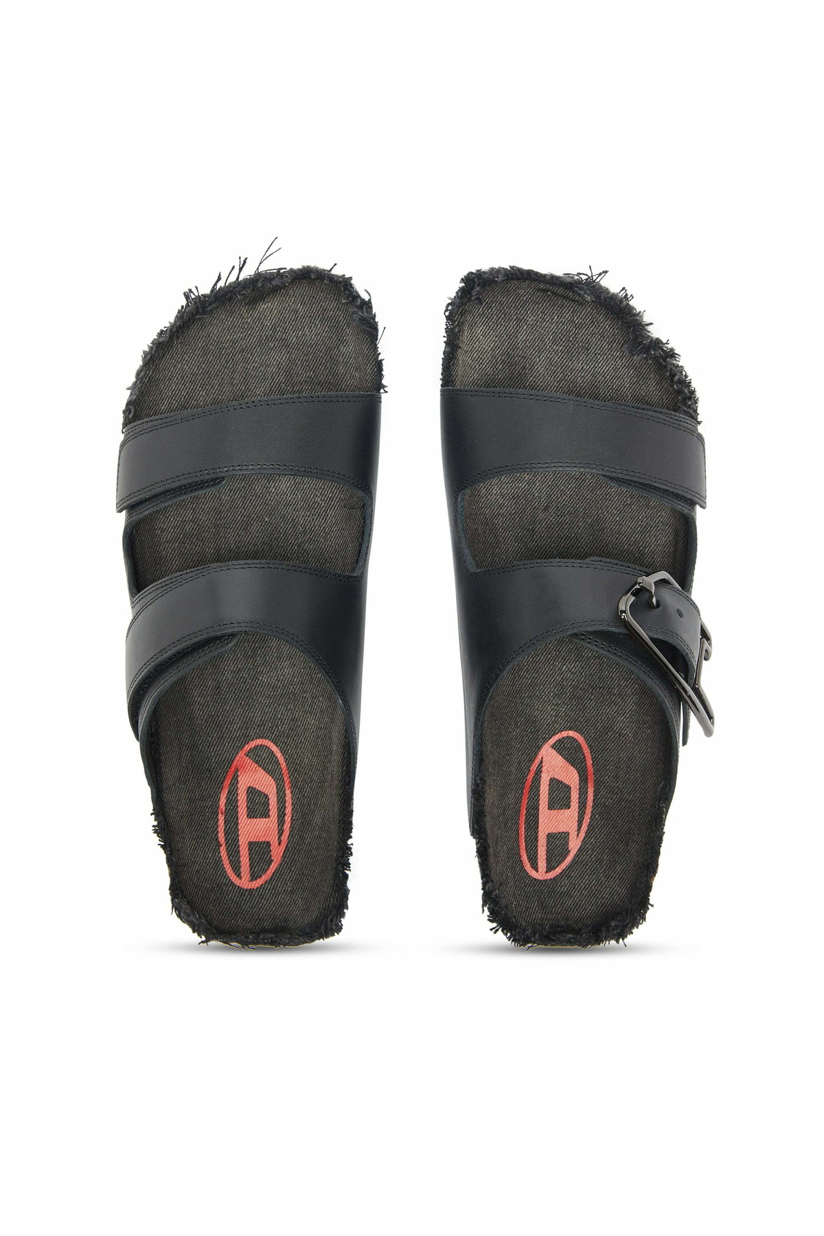 Diesel D-Woodstock - Leather slide with cork footbed - Sandals Mens in Black
