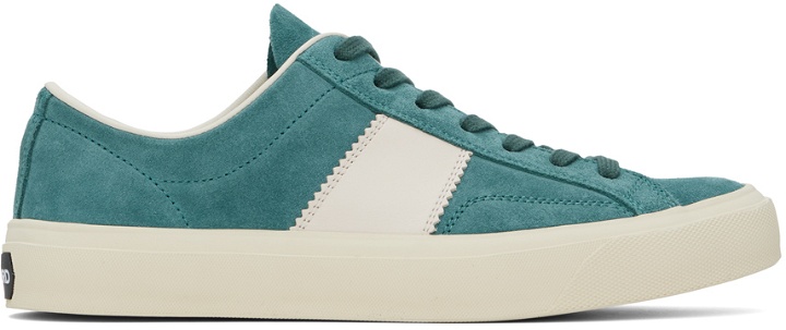 Photo: TOM FORD Blue Suede Cambridge Sneakers