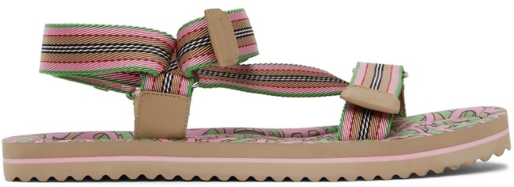 Photo: Burberry SSENSE Exclusive Pink & Green Patterson Flat Sandals