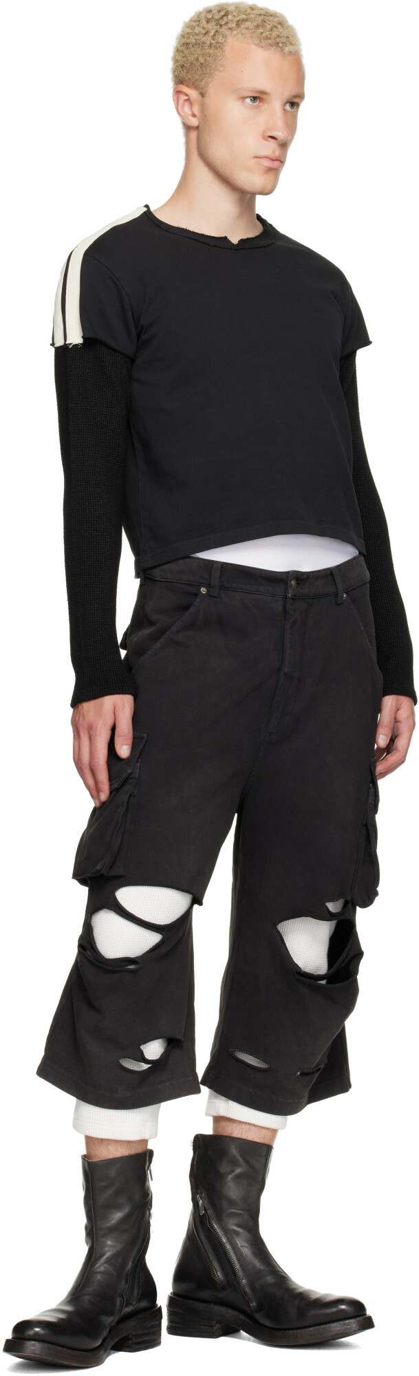 424 Black Ripped Bermuda Shorts