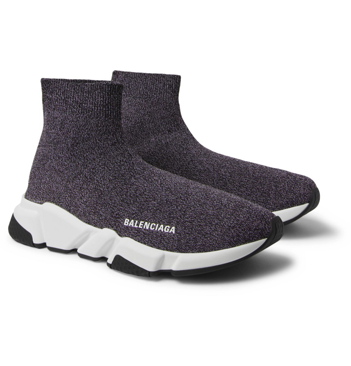 Photo: Balenciaga - Speed Sock Stretch-Knit Slip-On Sneakers - Gray
