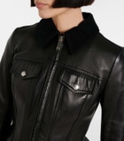 Alexander McQueen Corduroy-trimmed peplum leather jacket