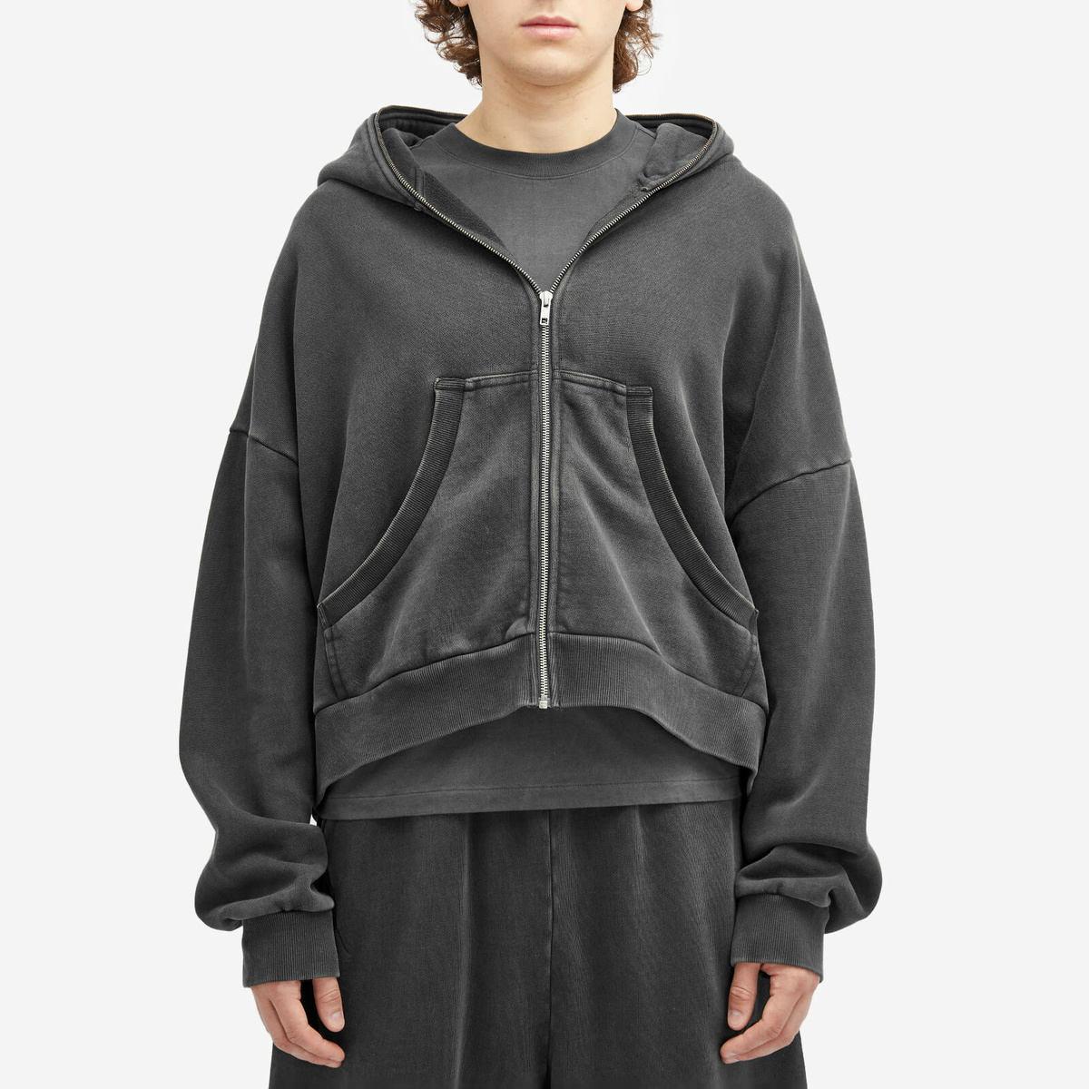 Entire Studios Eternal Full- Zip Hoodie in Washed Black