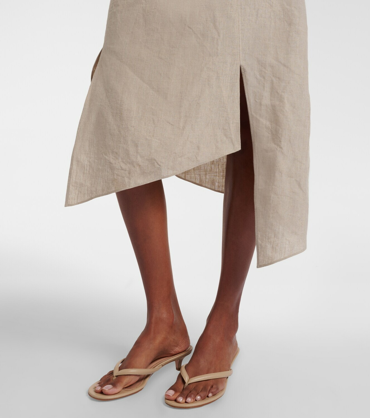 Coperni Floral-appliqué asymmetric linen midi skirt