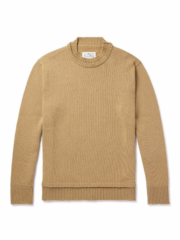 Photo: Maison Margiela - Suede-Trimmed Wool, Linen and Cotton-Blend Sweater - Neutrals