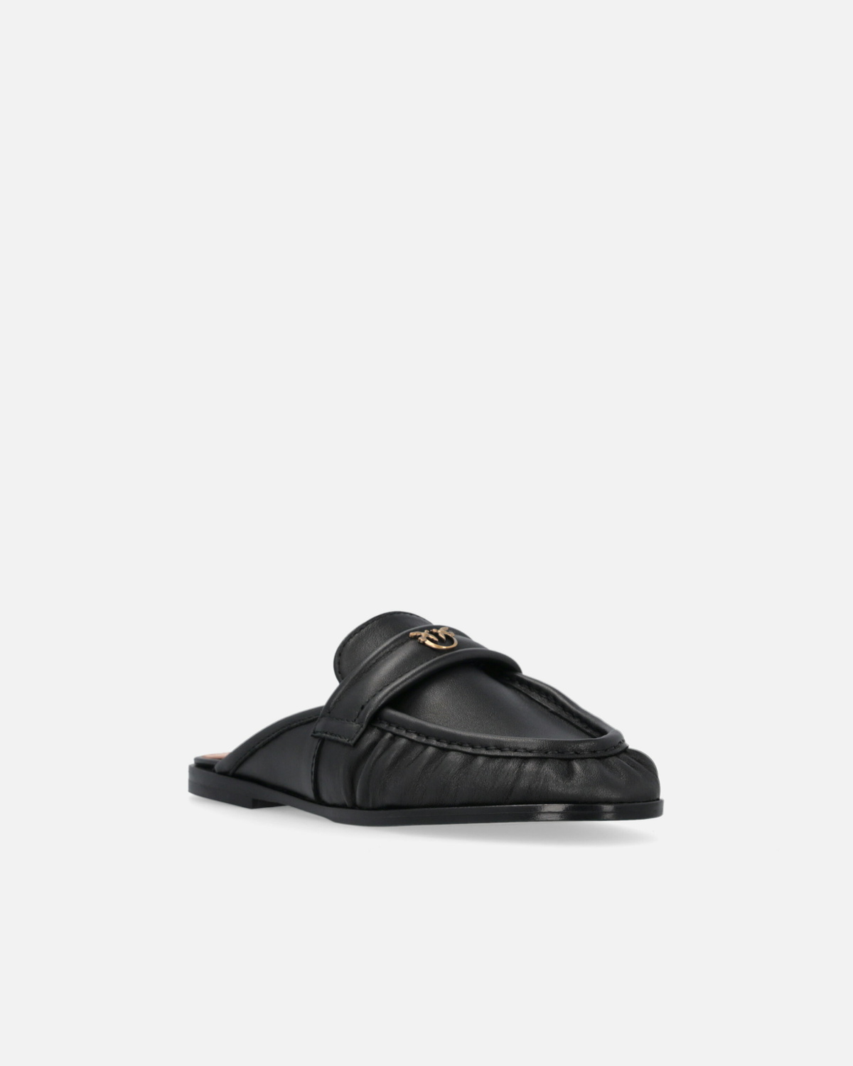 Pinko Flat Nappa Leather Mule Moccasins Limo Black