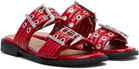 GANNI Red Feminine Buckle Two-Strap Sandals
