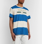 Gucci - Logo-Print Striped Cotton and Hemp-Blend T-Shirt - Blue