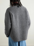 LOEWE - Leather-Trimmed Double-Faced Wool-Blend Bouclé Overshirt - Gray