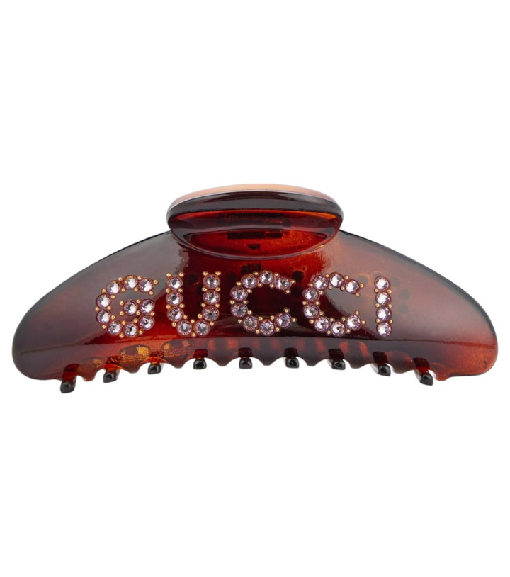 Photo: Gucci Logo crystal-embellished hair clip