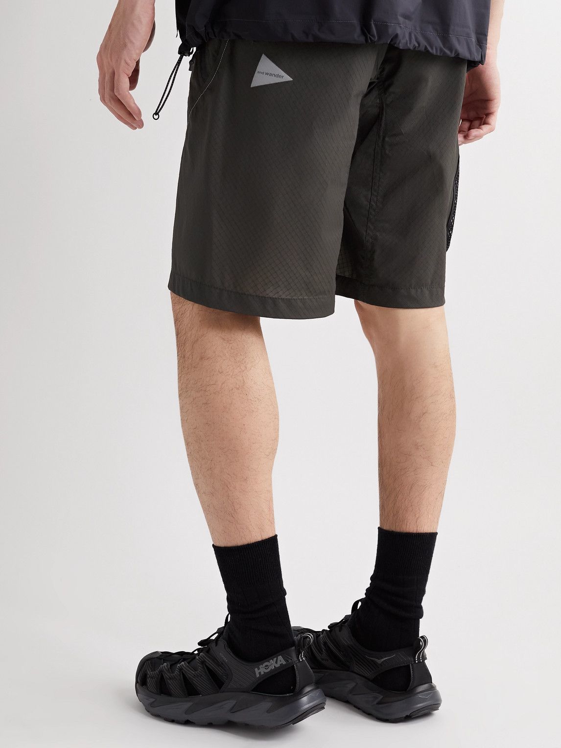 And Wander Belted Mesh-Trimmed Nylon-Ripstop Shorts Gray and