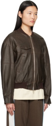 Kijun Brown Paneled Faux-Leather Bomber Jacket