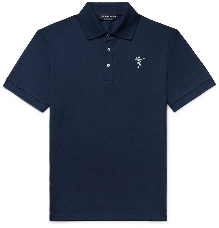 Photo: Alexander McQueen - Slim-Fit Embroidered Cotton-Piqué Polo Shirt - Men - Storm blue