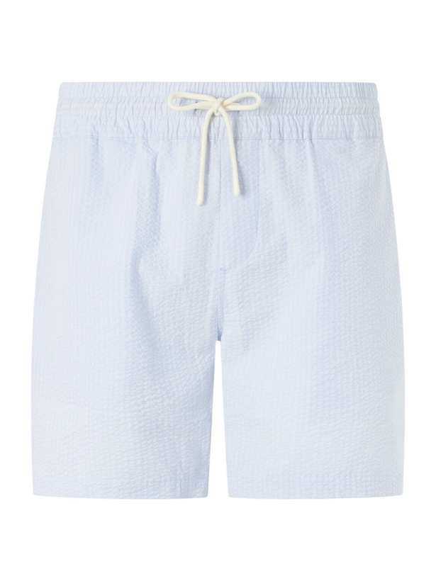 Photo: Portuguese Flannel - Atlantico Straight-Leg Cotton-Seersucker Shorts - Blue