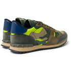 Valentino - Valentino Garavani Rockrunner Suede, Leather and Canvas Sneakers - Green