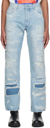 Heron Preston Blue Super Distressed Jeans