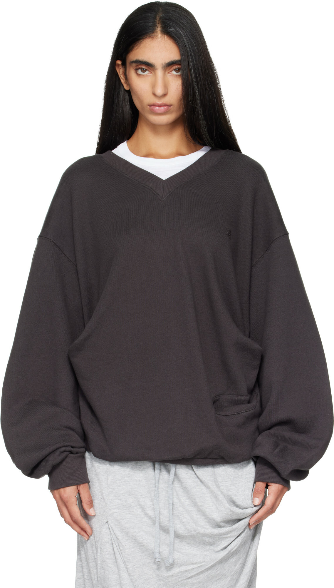 OPEN YY Gray Slouchy V-Neck Sweatshirt