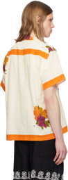 HARAGO White & Orange Block Printed Shirt