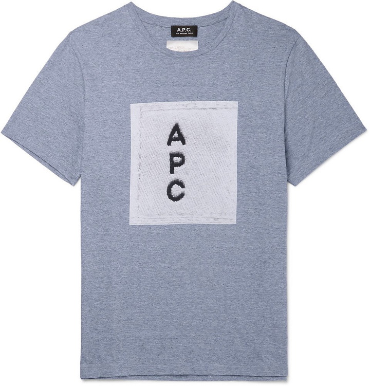 Photo: A.P.C. - Logo-Print Mélange Cotton-Jersey T-Shirt - Blue