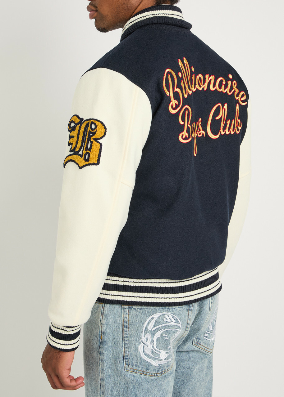 Billionaire Boys Club Fanfare Script Panelled Appliquéd Bomber Jacket Navy