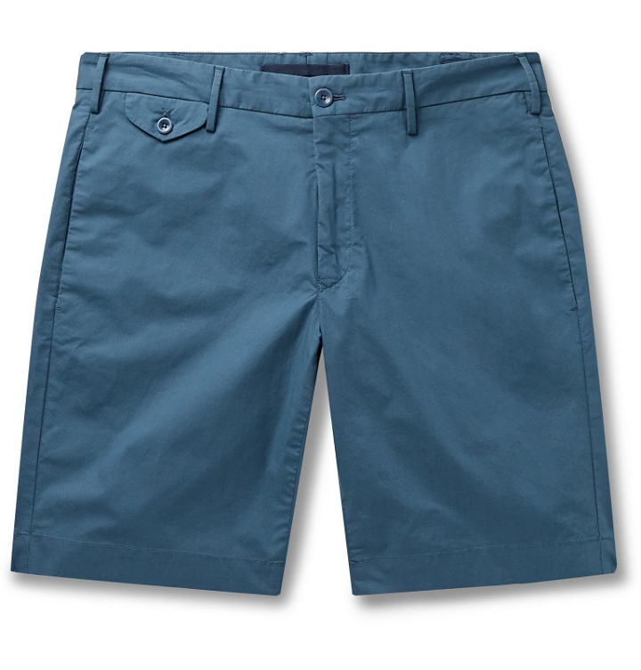Photo: Incotex - Stretch-Cotton Poplin Bermuda Shorts - Blue