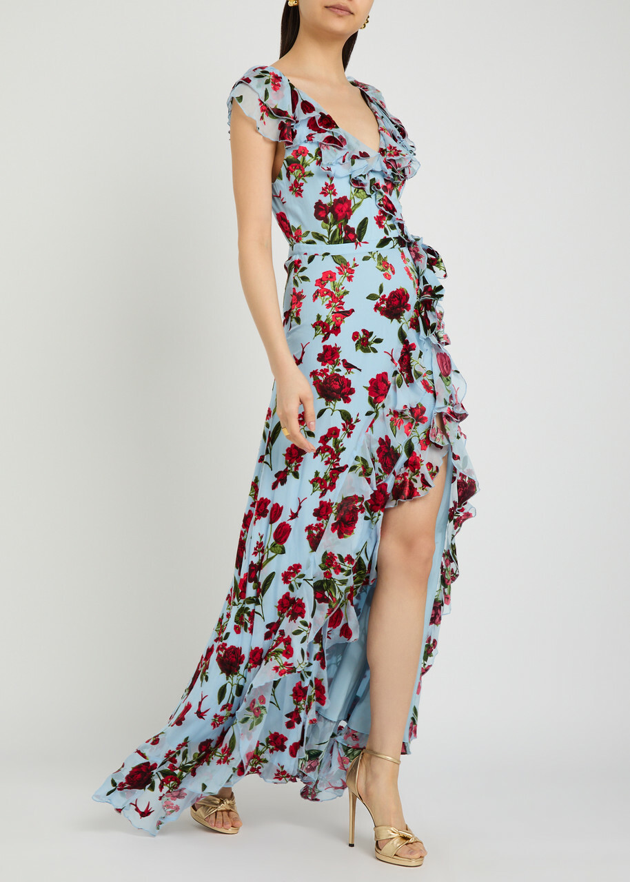 Alice + Olivia Kristen Ruffled Chiffon Maxi Dress Multicoloured
