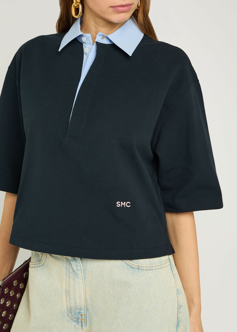 Stella Mccartney Contrasting-collar Piqué Cotton Polo Shirt Navy