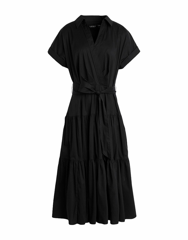 Photo: Lauren Ralph Lauren Belted Cotton-blend Tiered Dress Womens Midi dress in Black