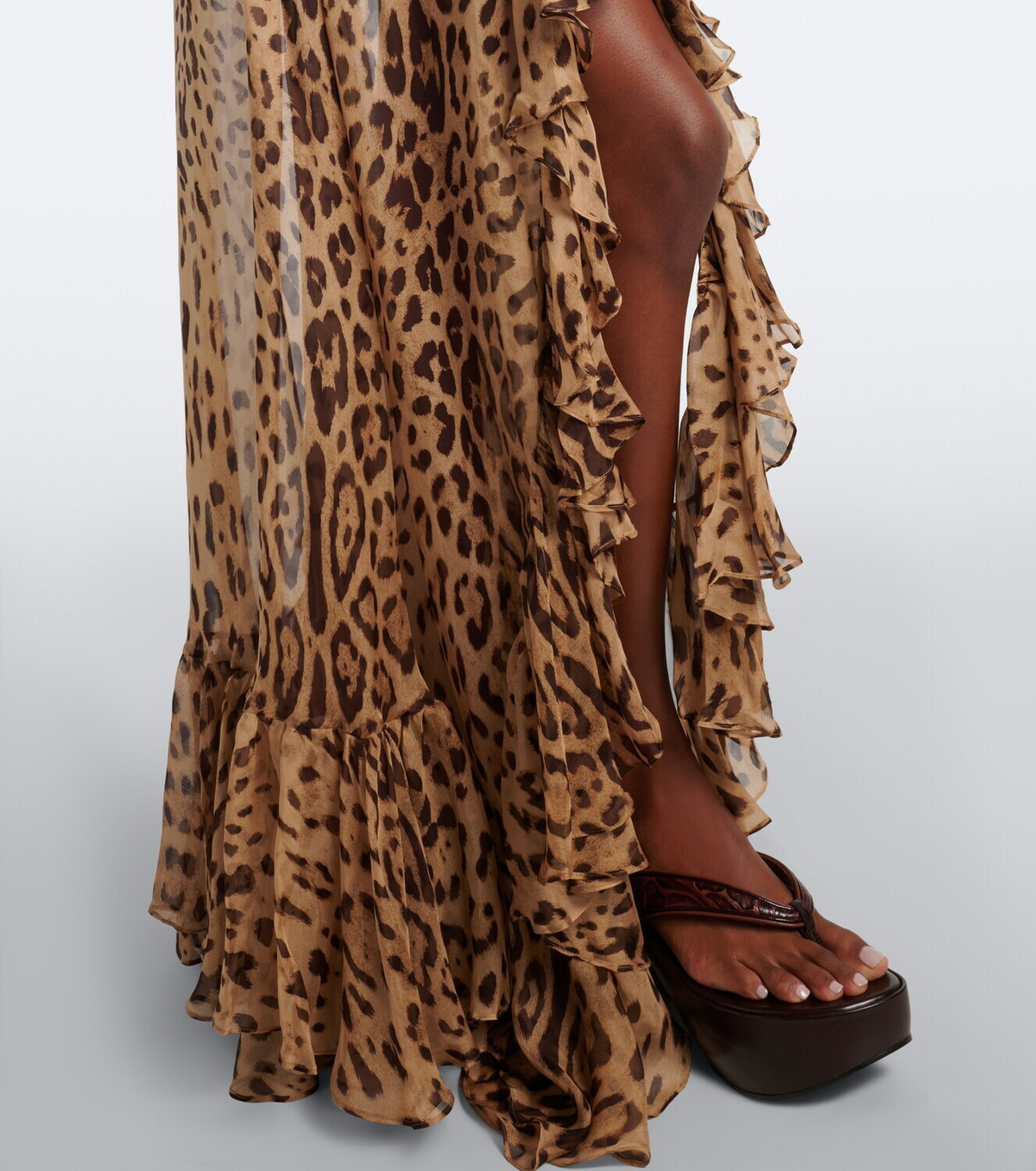 Xu Zhi Leopard-print ruffed silk maxi skirt