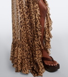 Xu Zhi Leopard-print ruffed silk maxi skirt