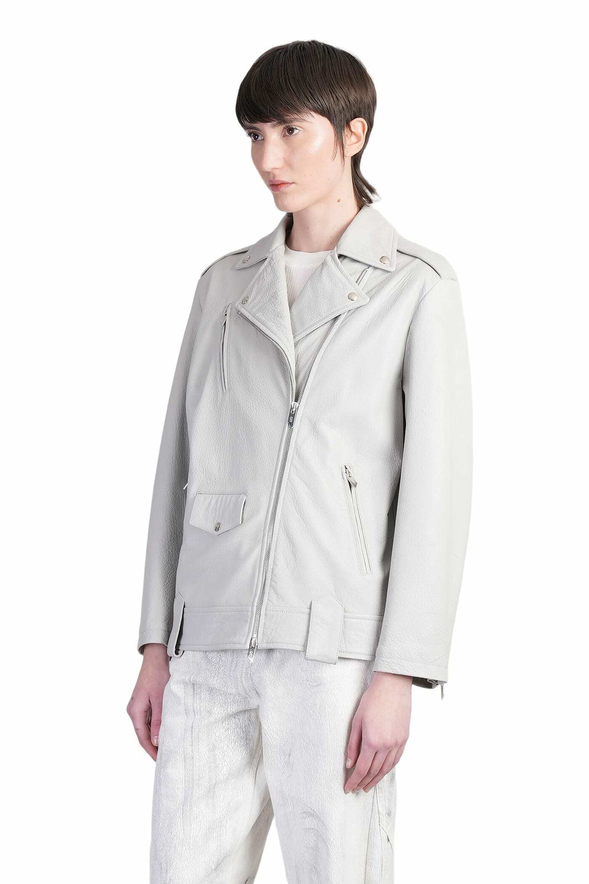 Salvatore Santoro Biker Jacket In Grey Leather