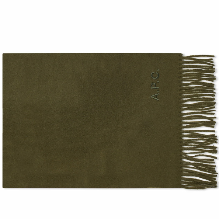 Photo: A.P.C. Men's Ambroise Embroidered Logo Scarf in Pine Green