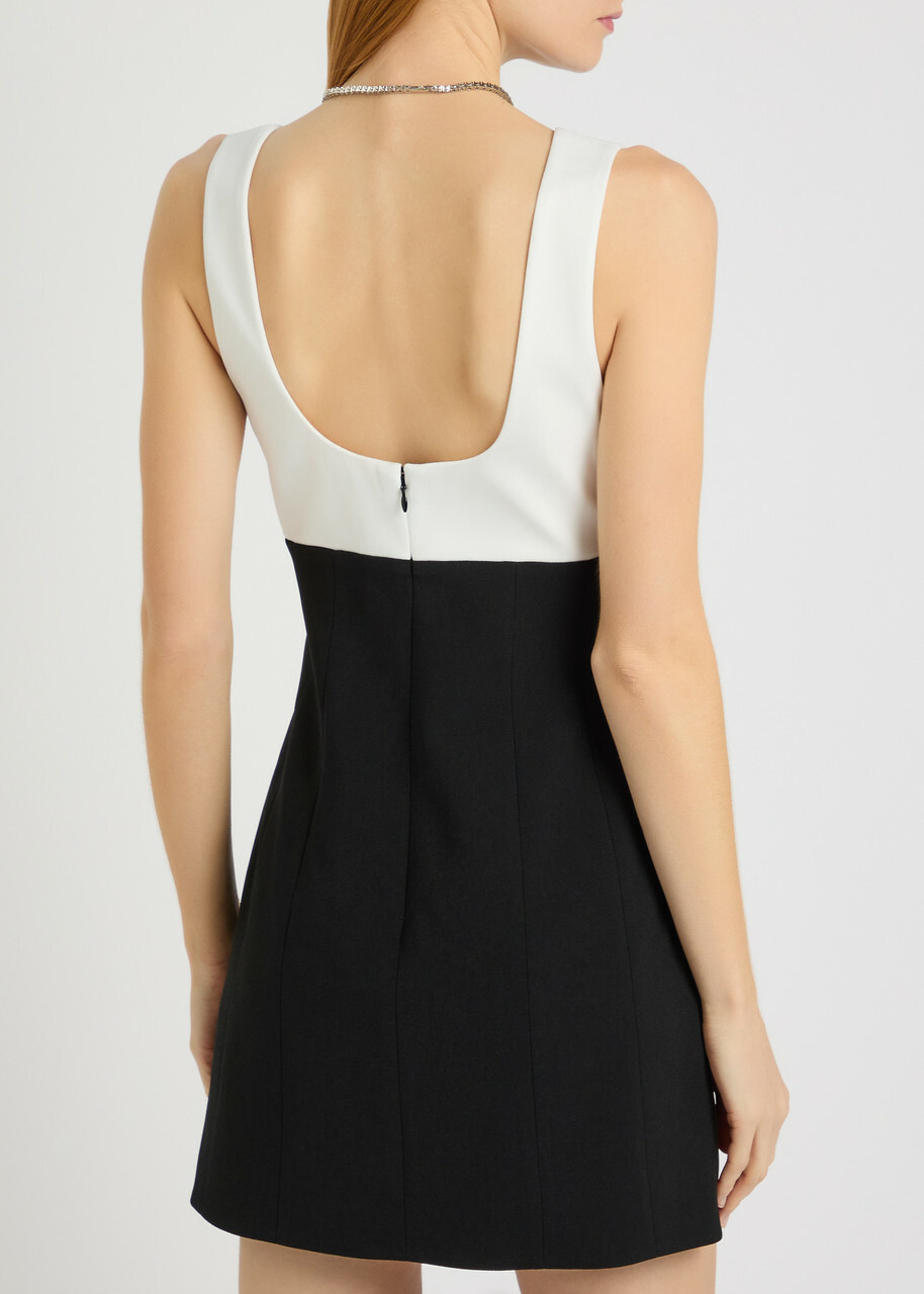 Alice + Olivia Mandy Plunge V-neck Crepe Mini Dress Black And White