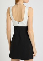 Alice + Olivia Mandy Plunge V-neck Crepe Mini Dress Black And White
