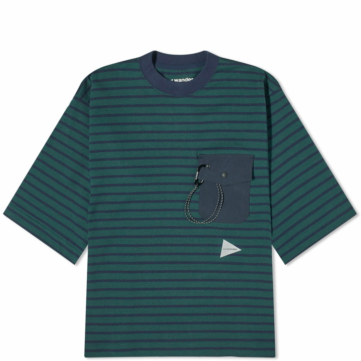Photo: and wander Men's Stripe Pocket Half Sleeve T-Shirt in Green