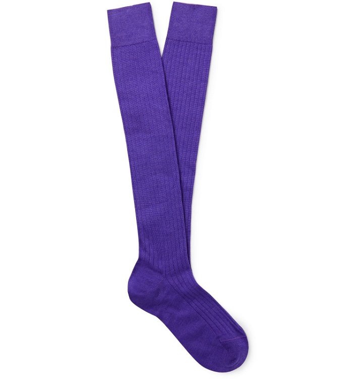 Photo: Charvet - Ribbed Cashmere, Wool and Silk-Blend Over-the-Calf Socks - Purple