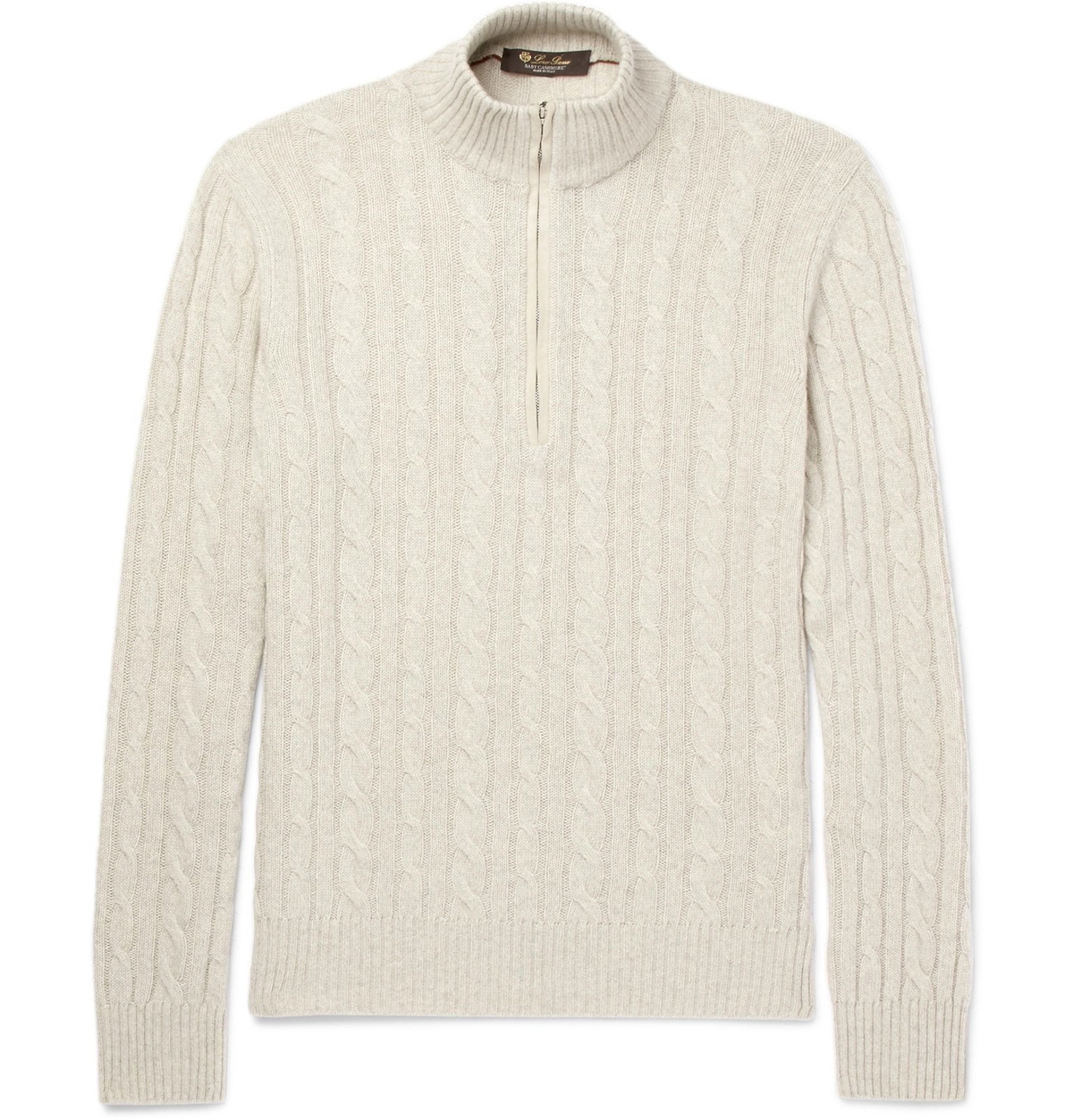 Loro Piana - Suede-Trimmed Cable-Knit Baby Cashmere Half-Zip Sweater ...