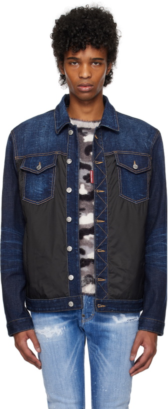 Photo: Dsquared2 Navy & Black Denim Puffer Jean Jacket