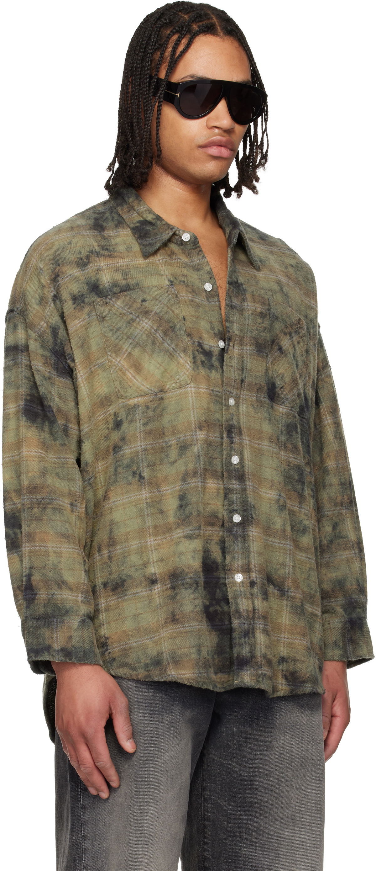 R13 Khaki Drop Neck Work Shirt