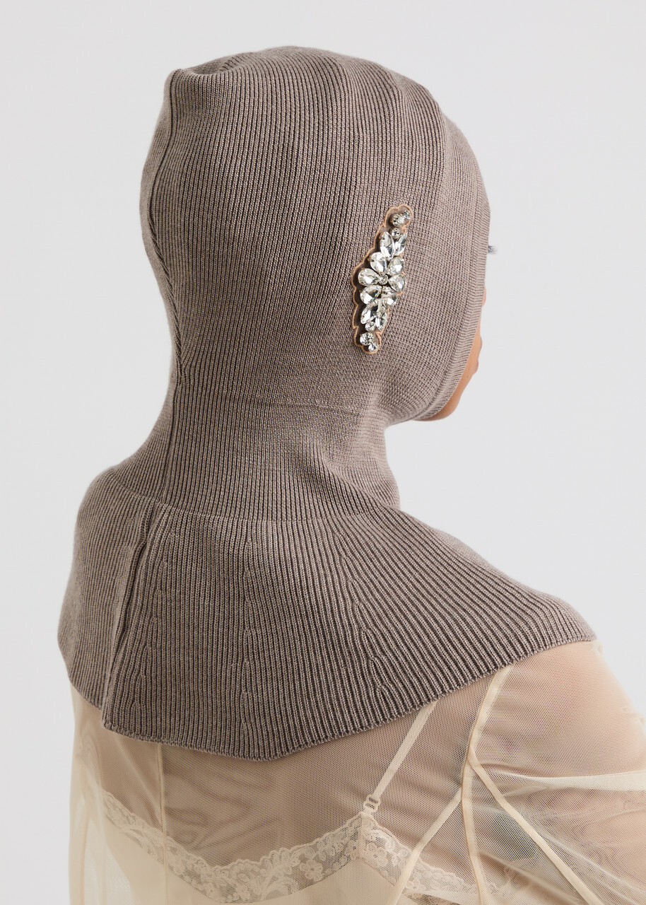 Simone Rocha Crystal-emebllished Wool-blend Balaclava - Beige - One Size