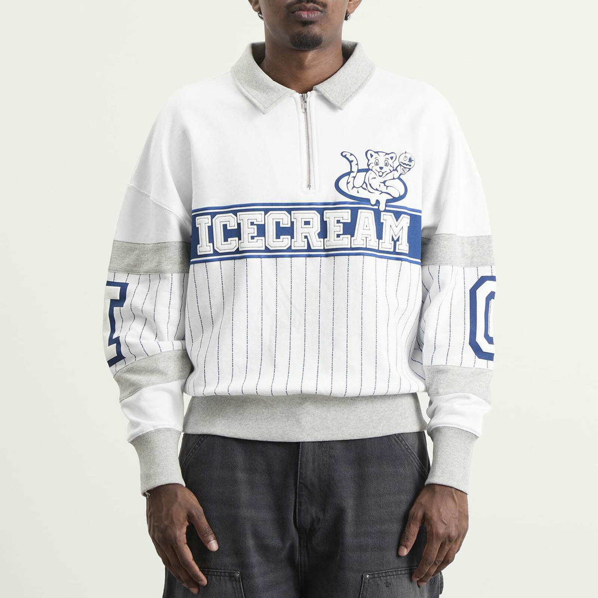 ICECREAM Men's IC Cubs Collared Quarter Zip in White/Blue