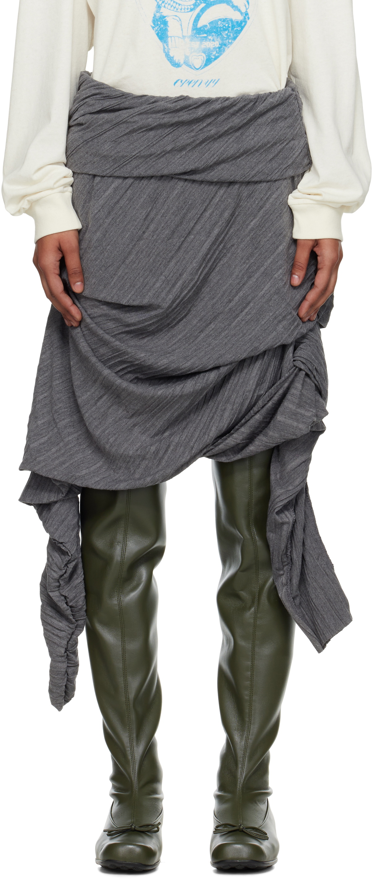 OPEN YY Gray Crinkled Gather Miniskirt OPEN YY